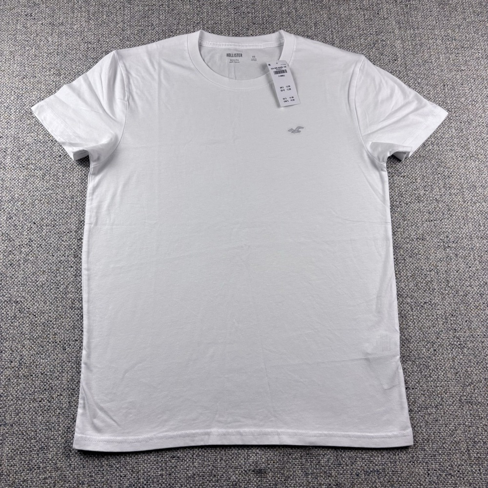 Hollister Shirt Mens White Embroidered Logo Crew Neck Short Sleeve XS Slim Fit